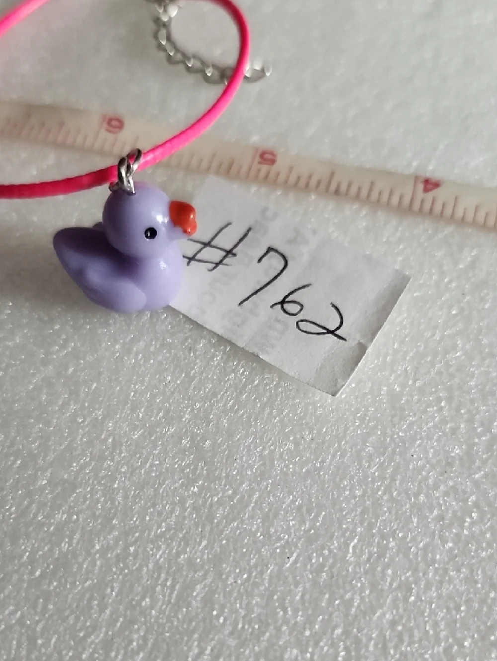 Hand Crafted Purple Ducky Charm Bracelet / Anklet with Bright Pink Cord